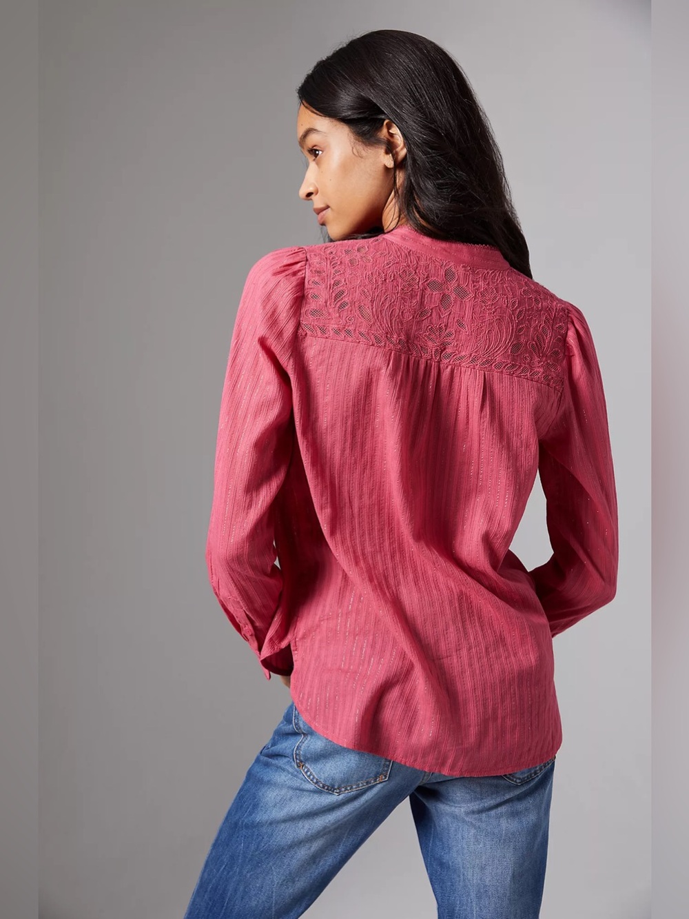 Anthropologie Pilcro The Victoria Lace Buttondown Blouse | Sz 6 - Picture 5 of 8